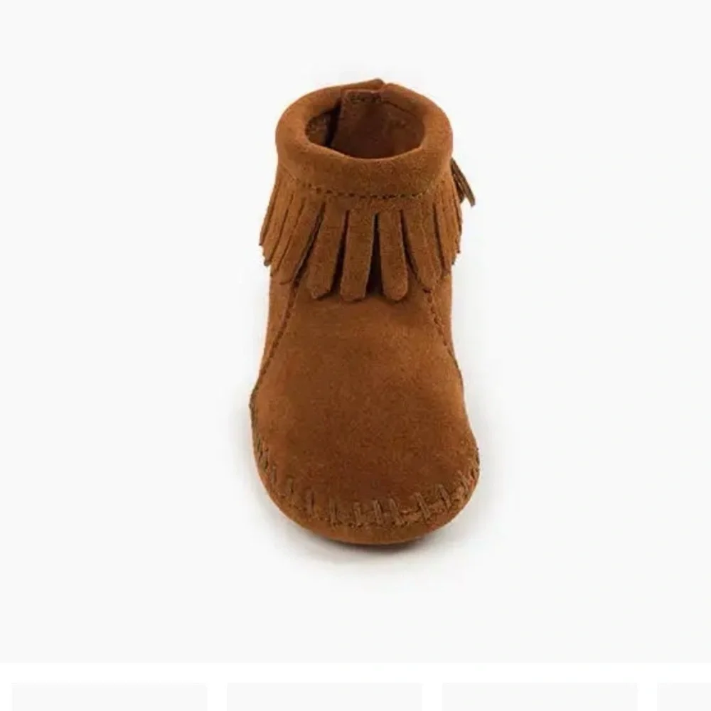 Minnetonka Kids Moccasins in Brown Suede with Fringe